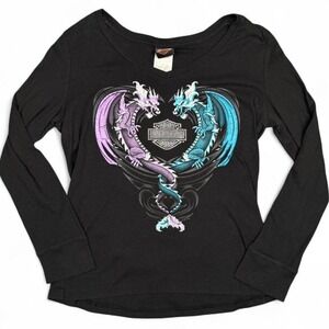 Harley-Davidson twin dragon long sleeve graphic tee with rhinestones